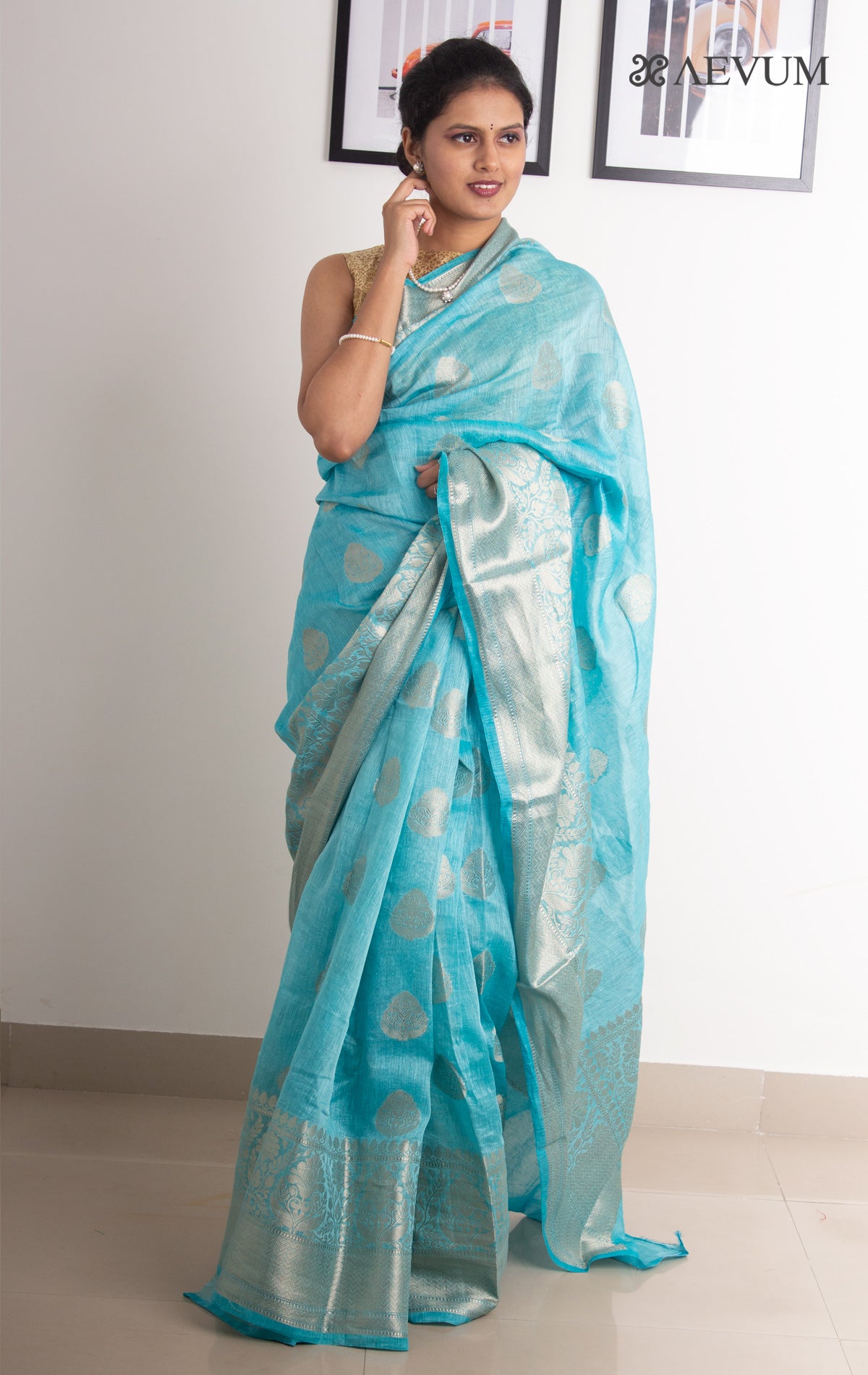 Silk Linen Banarasi Handloom Saree - 0450 – AEVUM