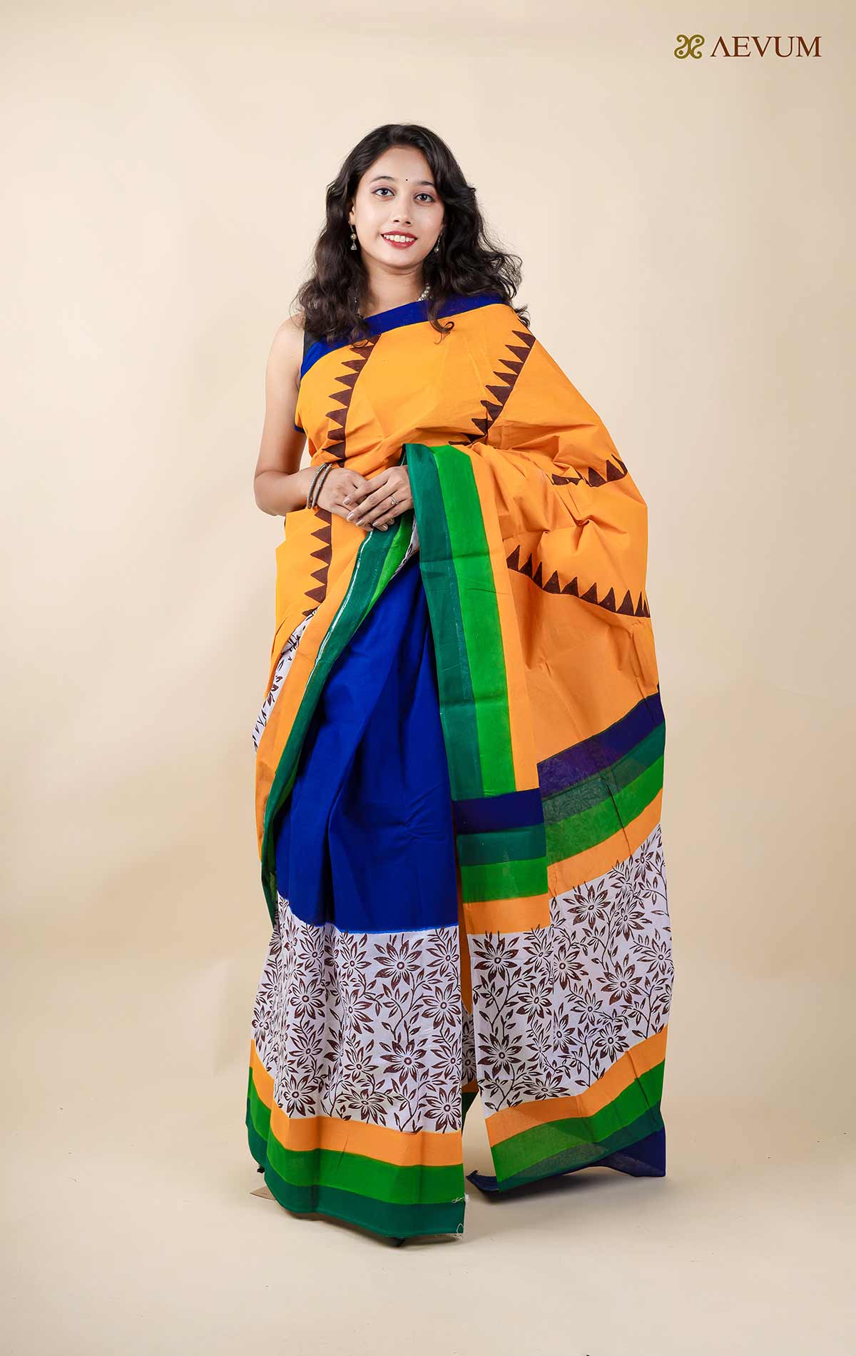 Mulmul Cotton Hand Block Printed Saree 11412 Aevum 9582