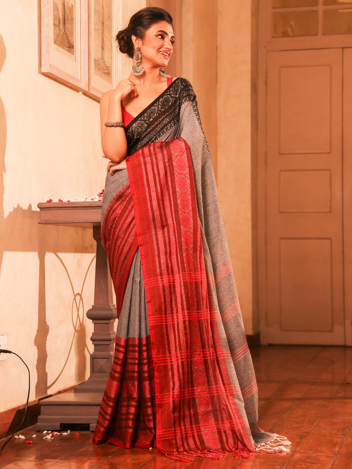 Begampuri Bengal Cotton Saree with Ganga Jamuna Border - 0025 Saree AEVUM 2