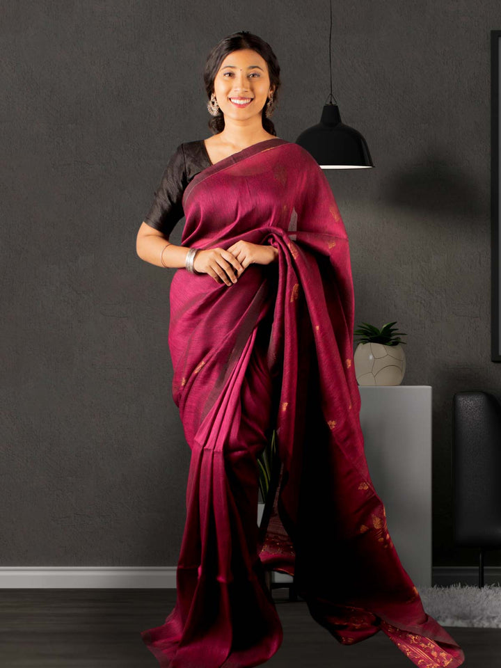 Organic Linen handloom Saree with blouse piece - 0042 Saree Dipanwita   