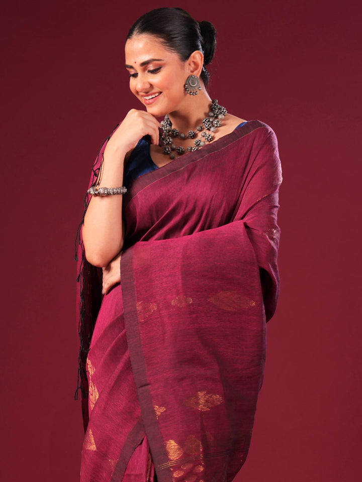 Organic Linen handloom Saree with blouse piece - 0042 Saree AEVUM