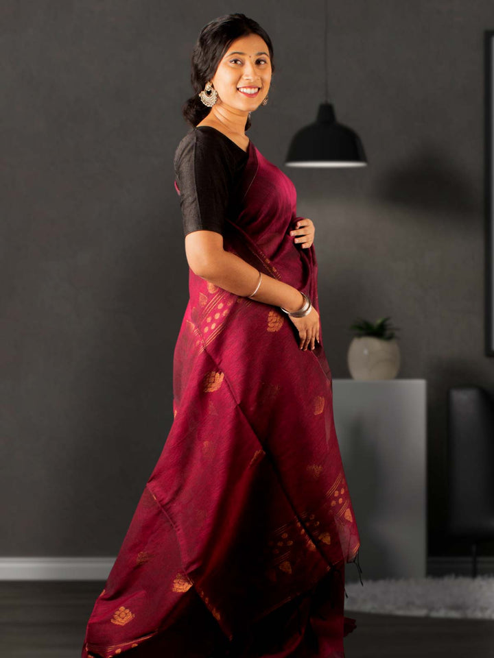 Organic Linen handloom Saree with blouse piece - 0042 Saree Dipanwita   