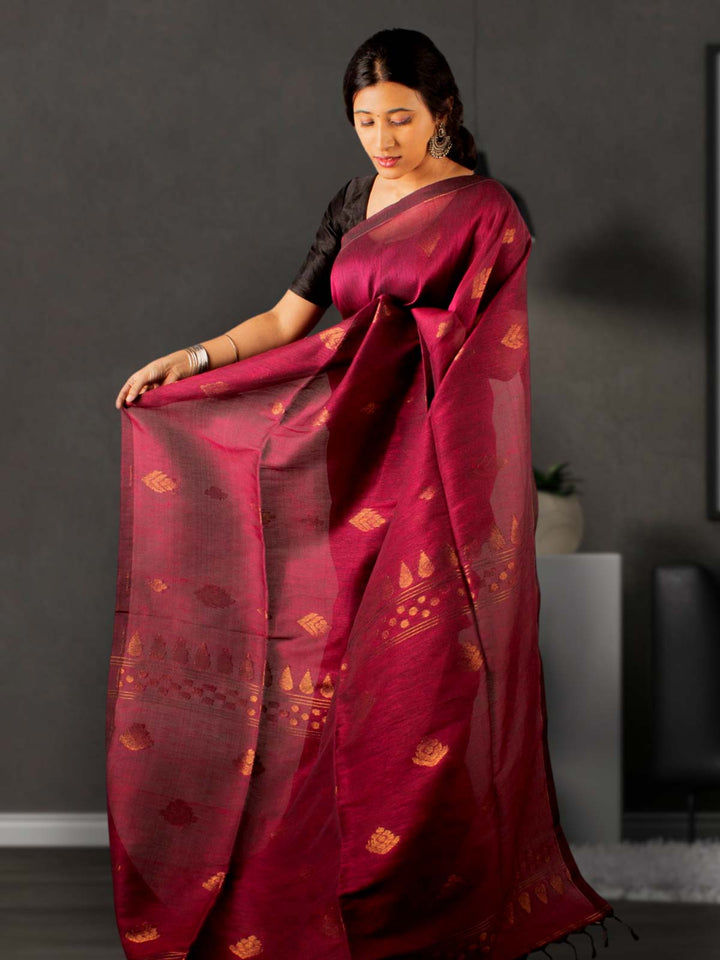 Organic Linen handloom Saree with blouse piece - 0042 Saree Dipanwita   