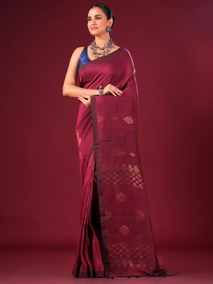 Organic Linen handloom Saree with blouse piece - 0042 Saree AEVUM