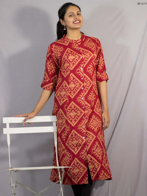 Cotton printed Kurti in Maroon Colour - 0067 Kurti AEVUM