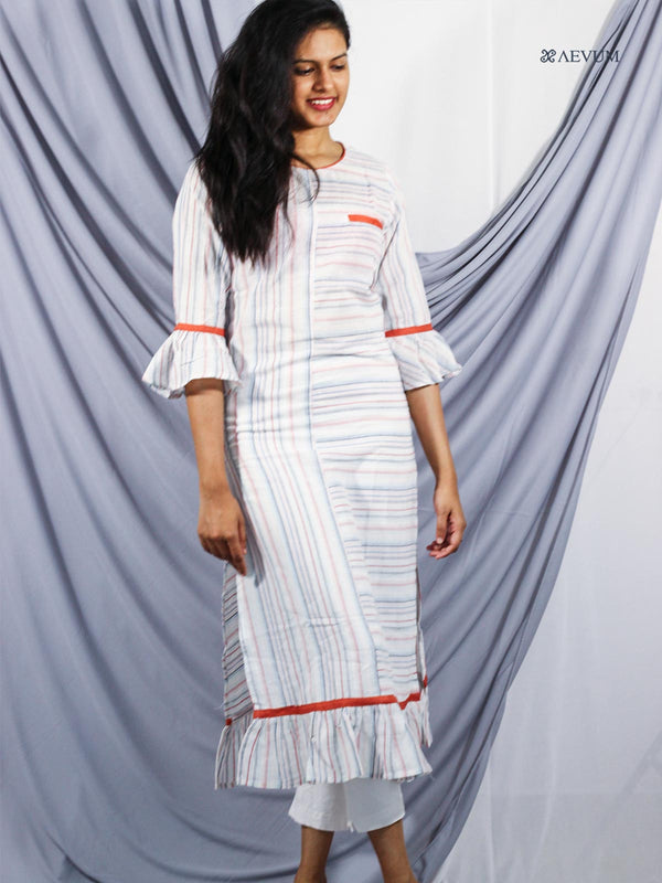 Cotton stripped Kurta with Frill sleeves - 0113 Kurti AEVUM