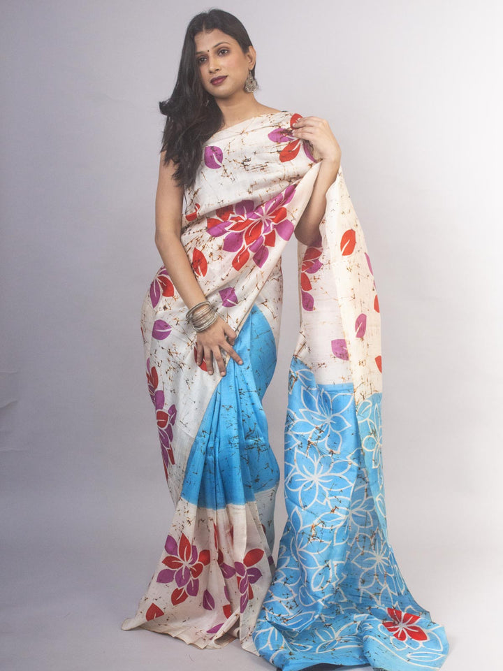 Bishnupur Pure Silk Batik/Wax Print Saree with Blouse Piece - 0245 Saree Riya's Collection   