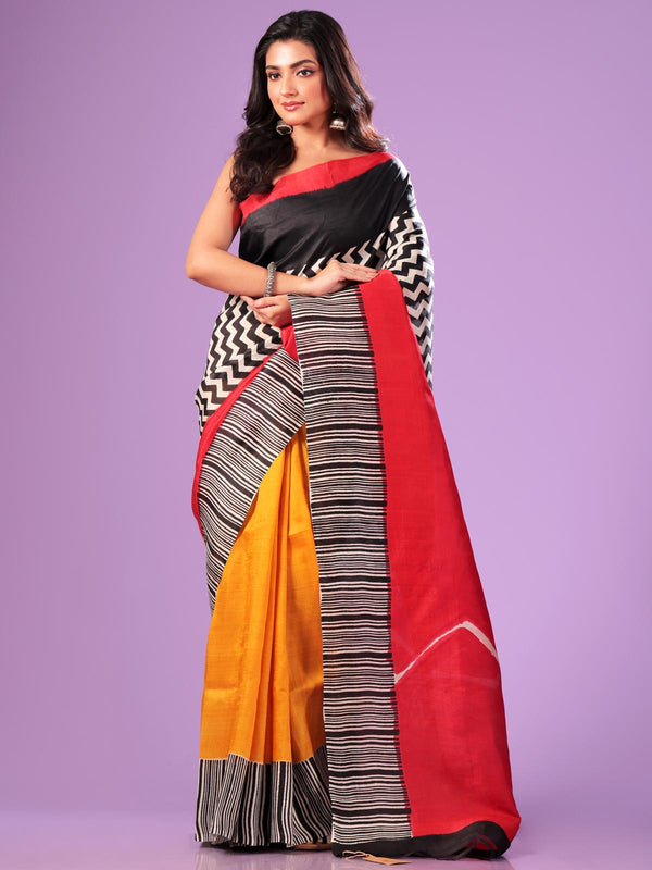 Bishnupur Hand Block Printed Pure Silk Saree with Silk Mark & Blouse Piece - 0304 Saree AEVUM