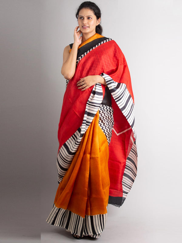 Bishnupur Hand Block Printed Pure Silk Saree with Silk Mark & Blouse Piece - 0304 Saree AEVUM