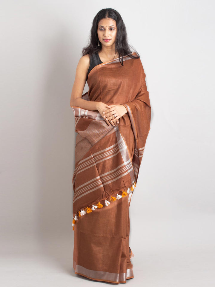 Semi Linen Saree With Blouse Piece - 0409 Saree Tausif   