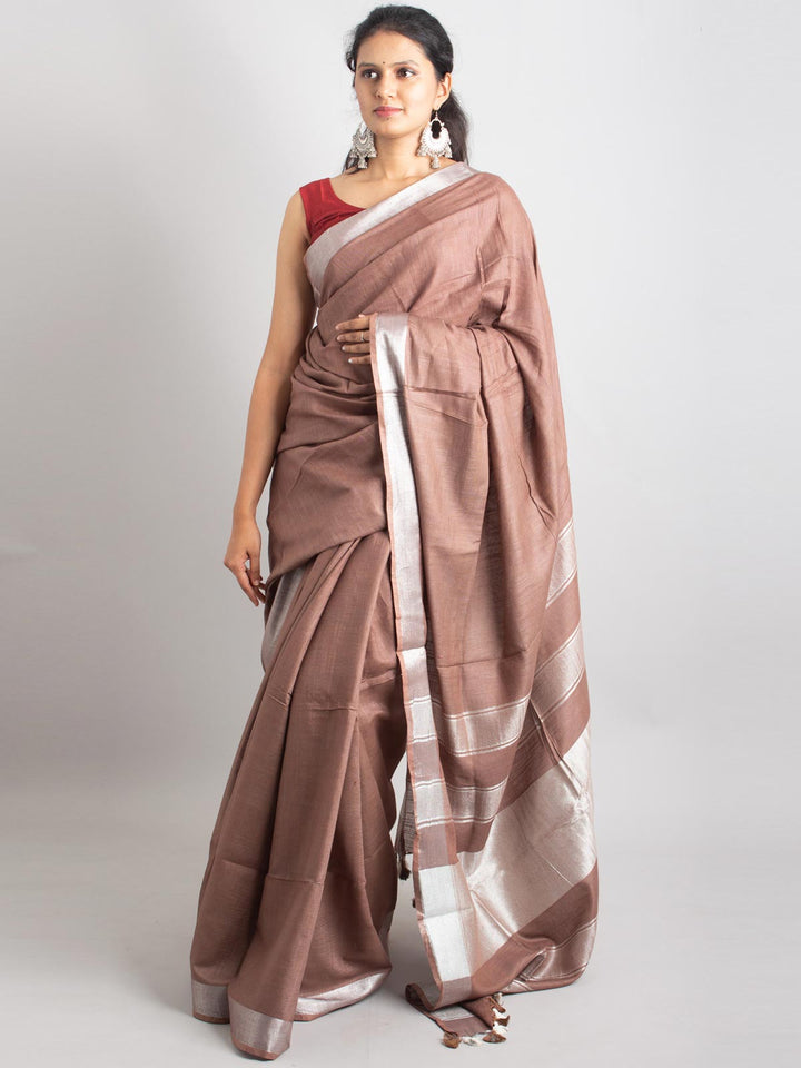 Semi Linen Saree With Blouse Piece - 0411 Saree AEVUM   