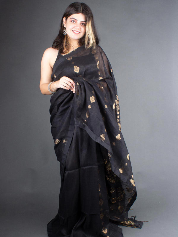 Organic Linen handloom Saree with blouse piece - 0424 Saree Ashok Pal   