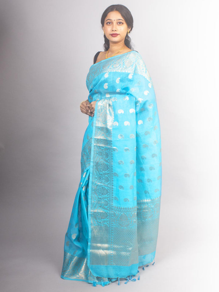 Silk Linen Banarasi Handloom Saree - 0450 Saree AEVUM