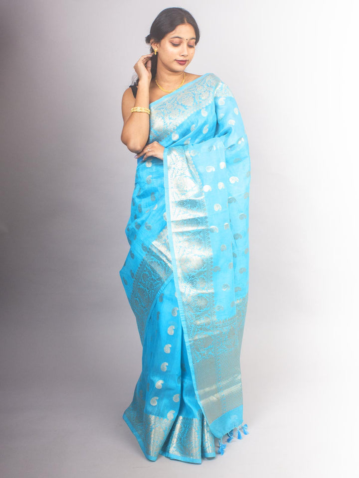 Silk Linen Banarasi Handloom Saree - 0450 Saree AEVUM