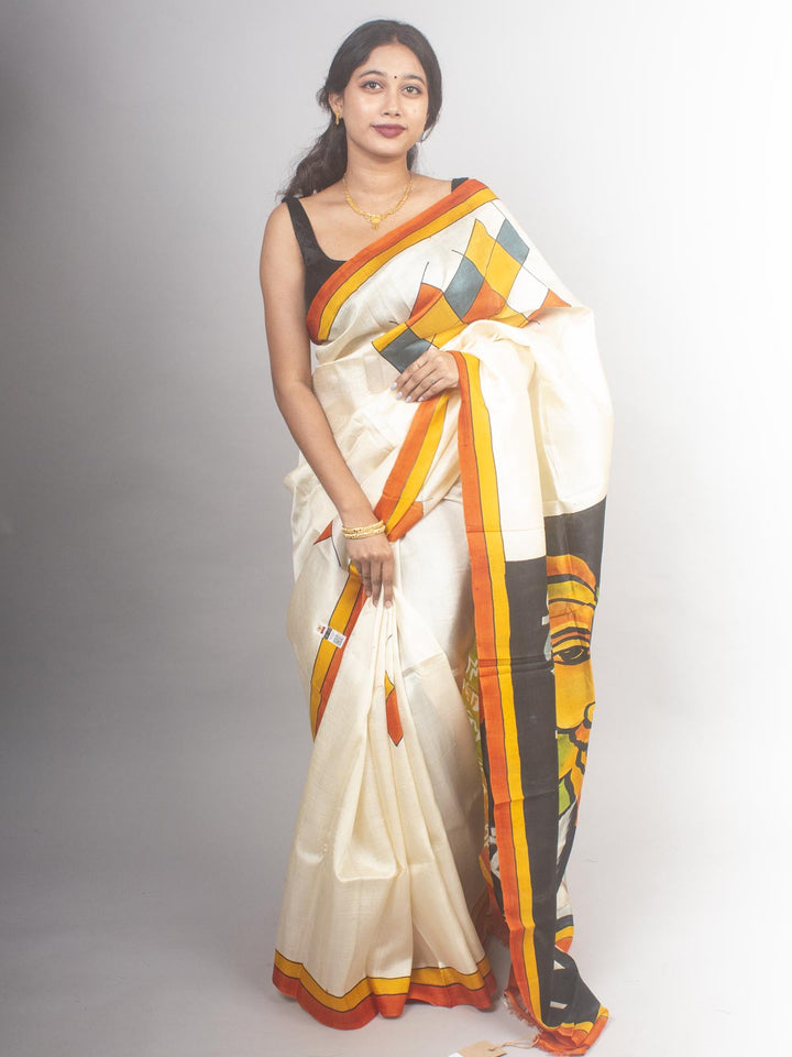 Murshidabad Hand Painted Pure 3 ply Silk Saree - 0474 Saree Riya's Collection