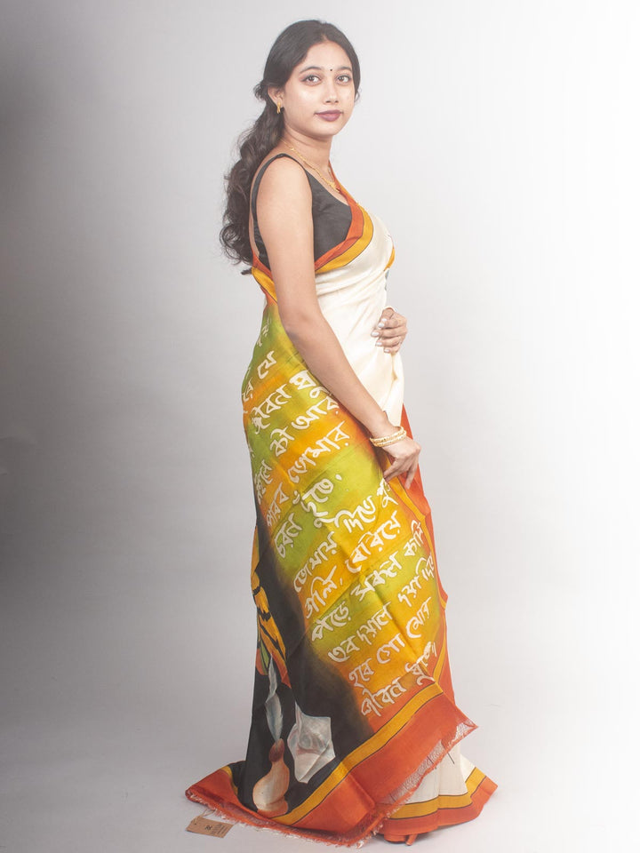 Murshidabad Hand Painted Pure 3 ply Silk Saree - 0474 Saree Riya's Collection