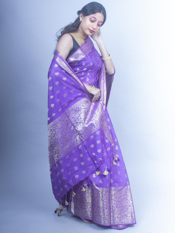 Silk Linen Banarasi Handloom Saree - 0475 Saree AEVUM