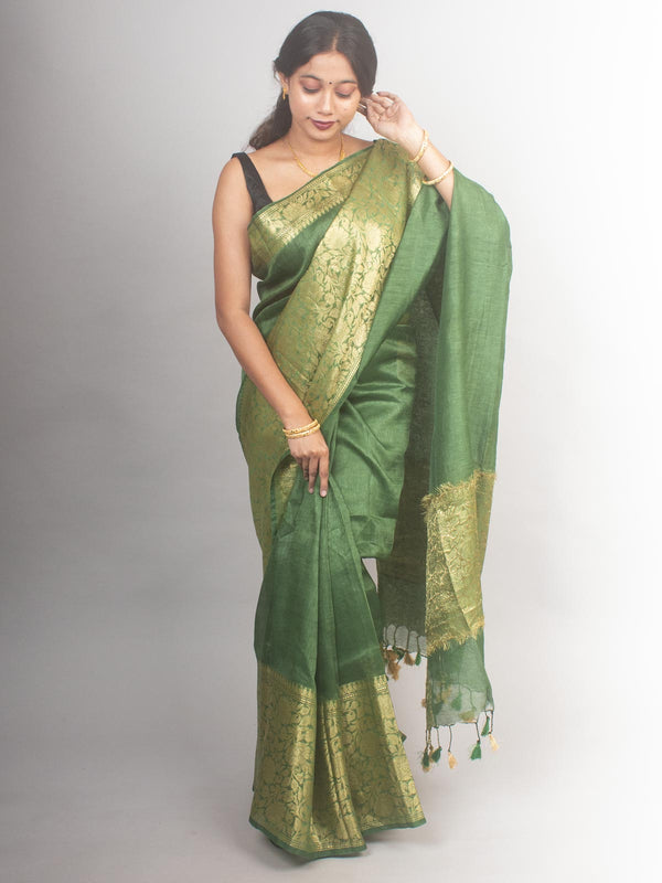 Silk Linen Banarasi Handloom Saree - 0477 Saree AEVUM