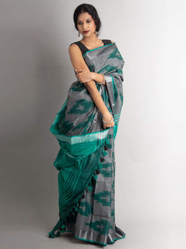 Semi Linen Ikkat Saree with Blouse Piece - 0478 Saree AEVUM   