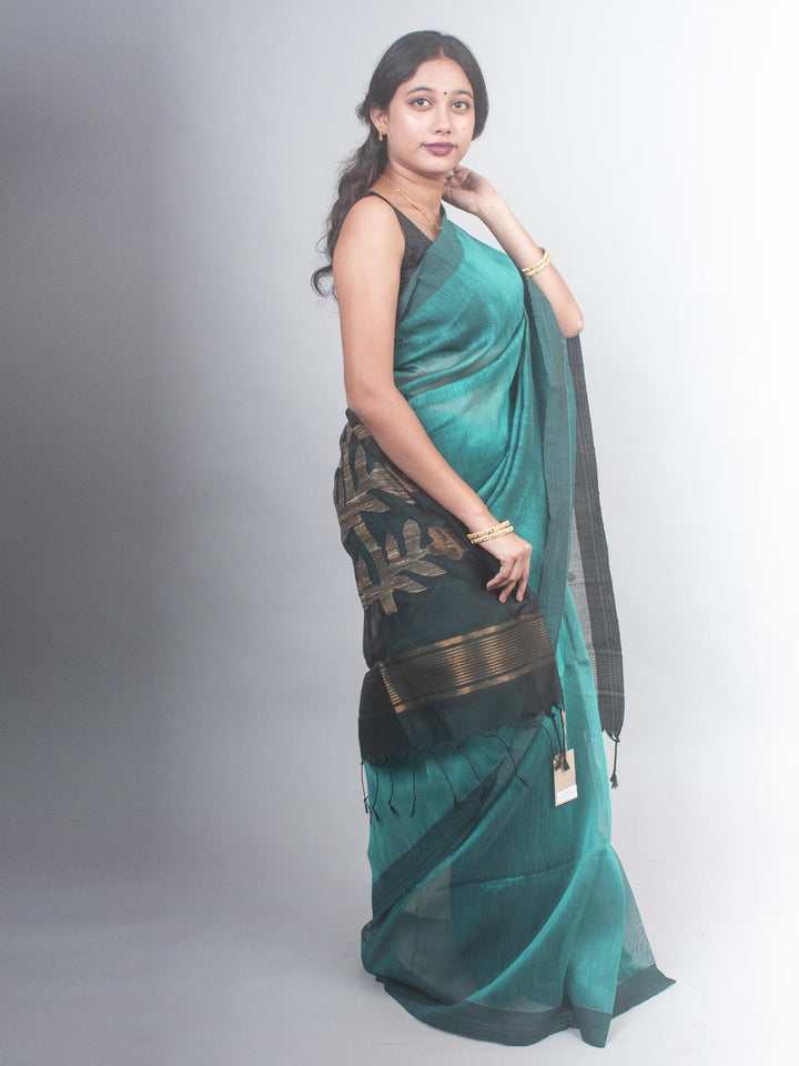 Silk Linen Saree with Blouse Piece - 0489 Saree AEVUM