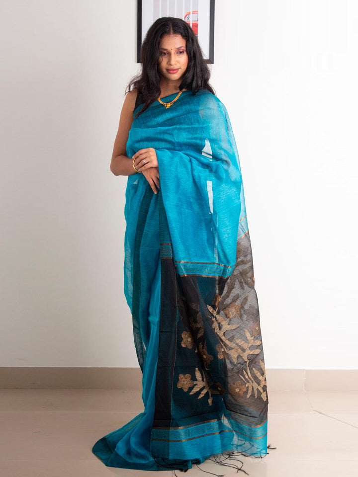 Silk Linen Saree with Blouse Piece - 0489 Saree Rana Das   