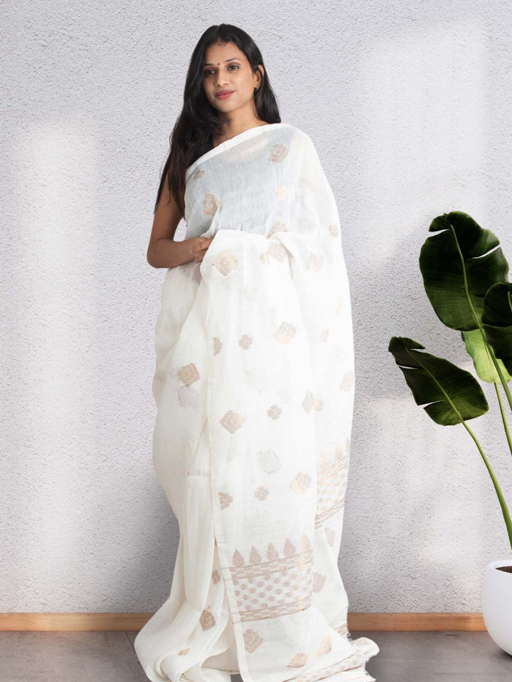 Organic Linen Handloom Saree with blouse piece - 0519 Saree Riya's Collection   