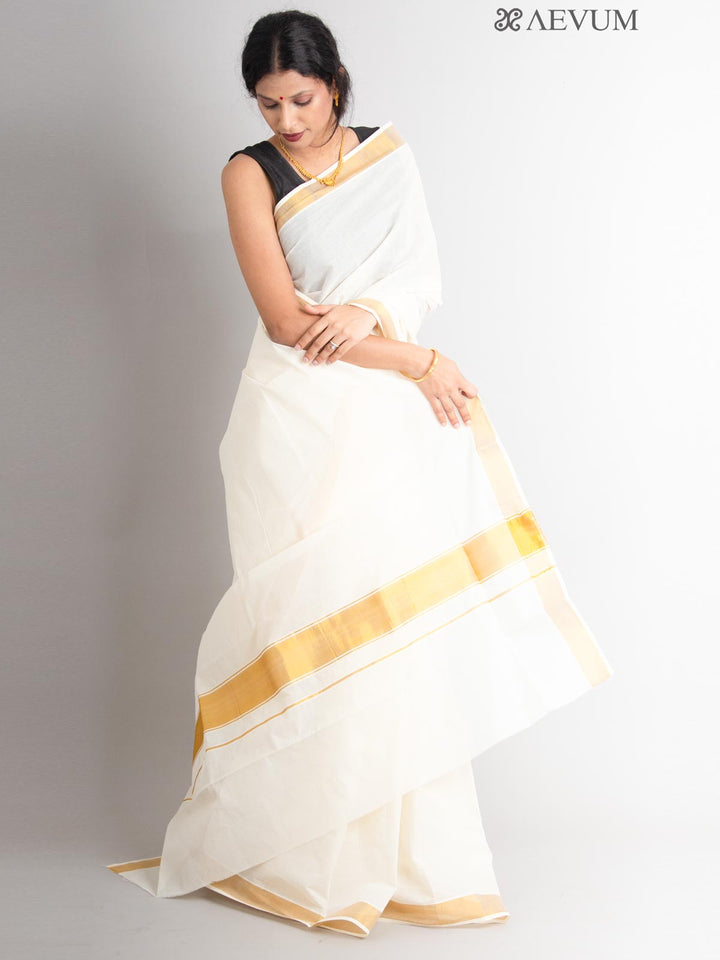 Kerala Cotton thin Zari Bordered Saree - 0528 Saree AEVUM