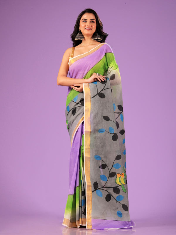 Kerala Cotton Hand Painted Saree with Blouse Piece - 0624 Saree AEVUM