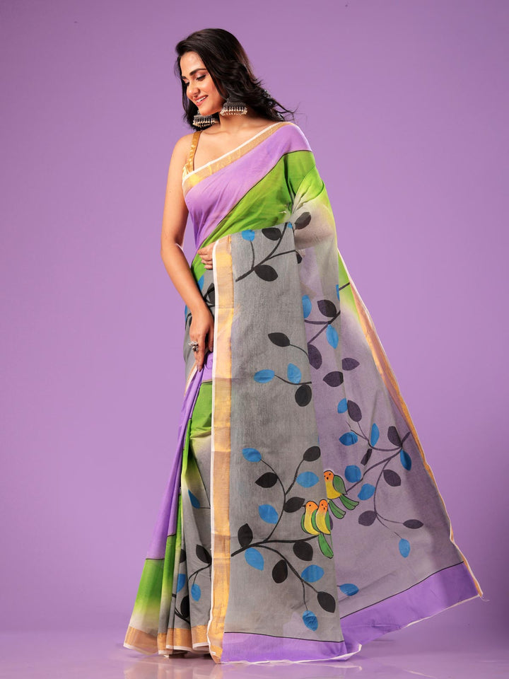 Kerala Cotton Hand Painted Saree with Blouse Piece - 0624 Saree AEVUM