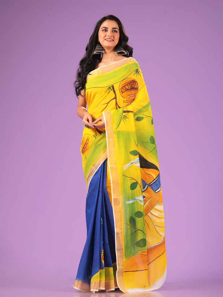 Kerala Cotton Hand Painted Saree with Blouse Piece - 0683 Saree AEVUM