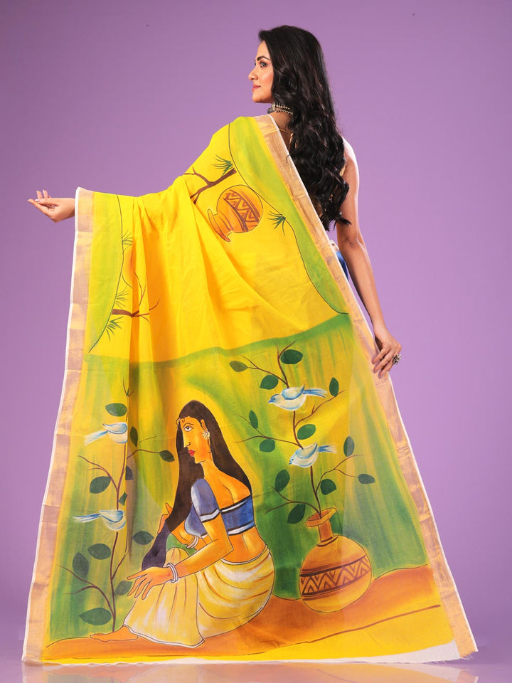 Kerala Cotton Hand Painted Saree with Blouse Piece - 0683 Saree AEVUM