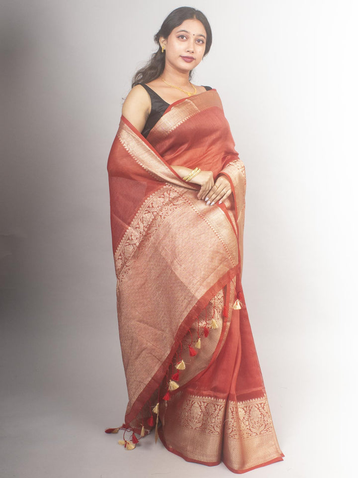 Silk Linen Banarasi Handloom Saree With Silk Mark - 0699 Saree AEVUM