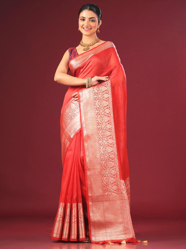 Silk Linen Banarasi Handloom Saree - 0700 Saree AEVUM