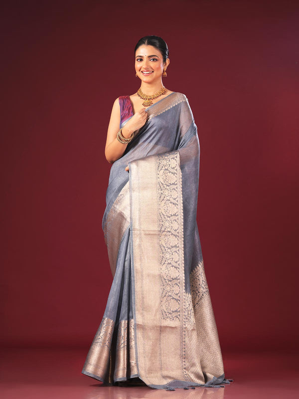 Silk Linen Banarasi Handloom Saree - 0701 Saree AEVUM