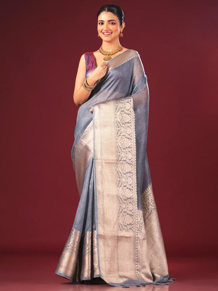 Silk Linen Banarasi Handloom Saree - 0701 Saree AEVUM