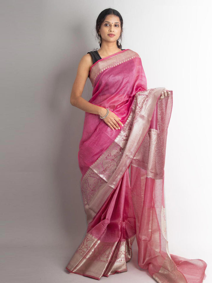 Silk Linen Banarasi Handloom Saree With Silk Mark - 0703 Saree AEVUM