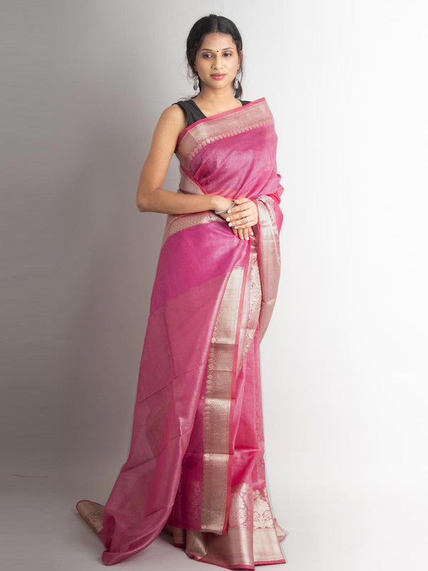 Silk Linen Banarasi Handloom Saree With Silk Mark - 0703 Saree AEVUM