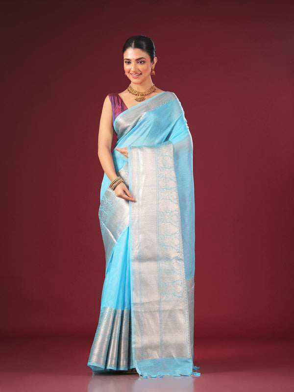 Silk Linen Banarasi Handloom Saree With Silk Mark - 0704 Saree AEVUM