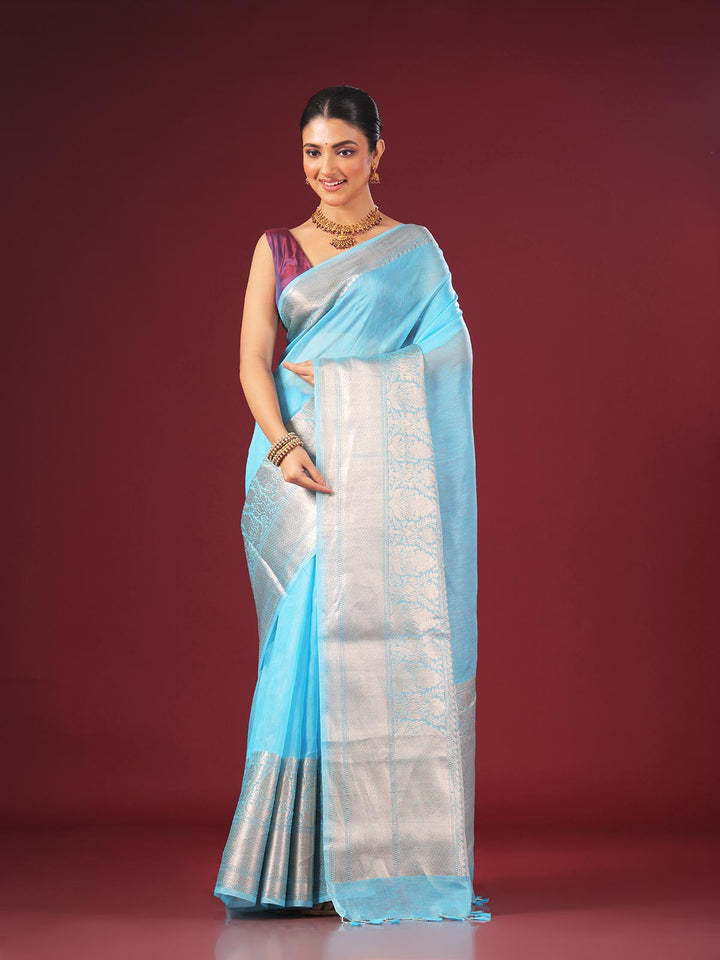 Silk Linen Banarasi Handloom Saree With Silk Mark - 0704 Saree AEVUM