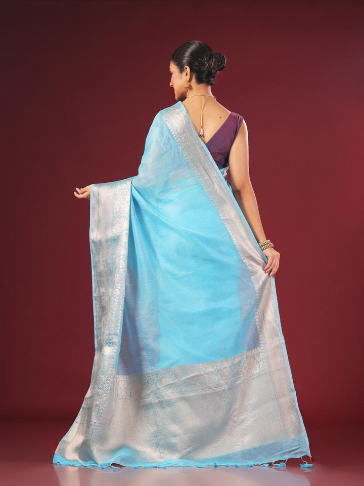 Silk Linen Banarasi Handloom Saree With Silk Mark - 0704 Saree AEVUM