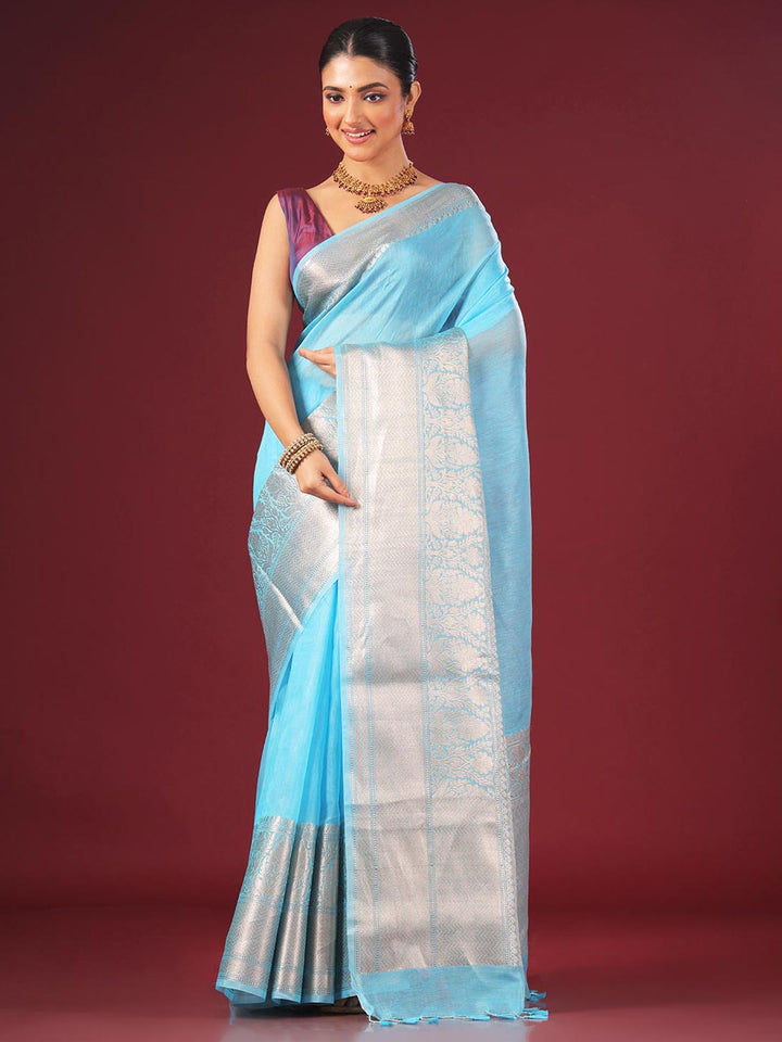 Silk Linen Banarasi Handloom Saree With Silk Mark - 0704 Saree AEVUM