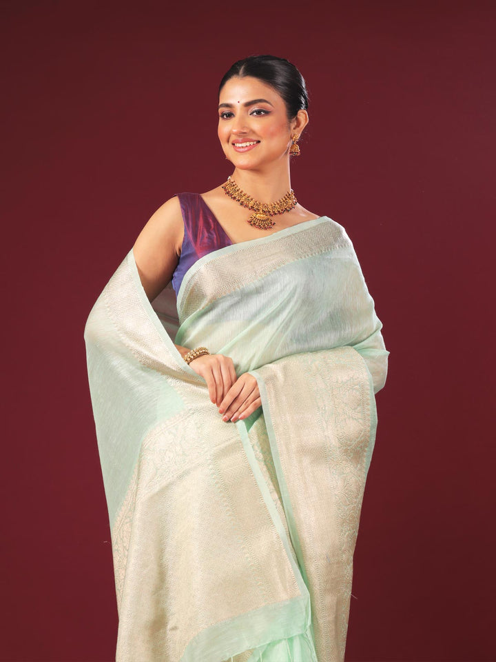 Silk Linen Banarasi Handloom Saree - 0705 Saree AEVUM