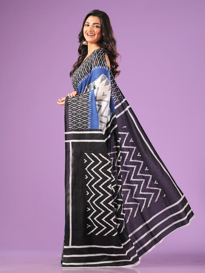 Mulmul Cotton Hand Block Printed Saree - 0711 Saree AEVUM