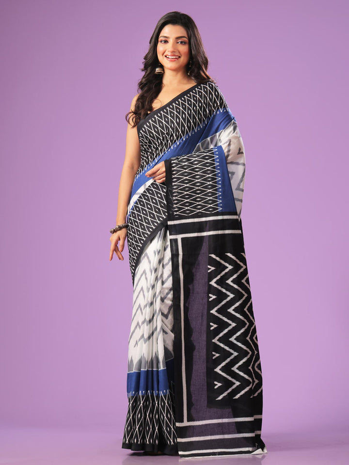 Mulmul Cotton Hand Block Printed Saree - 0711 Saree AEVUM