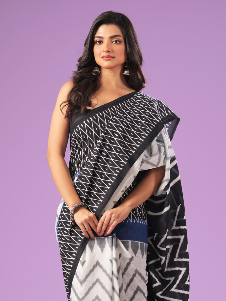 Mulmul Cotton Hand Block Printed Saree - 0711 Saree AEVUM