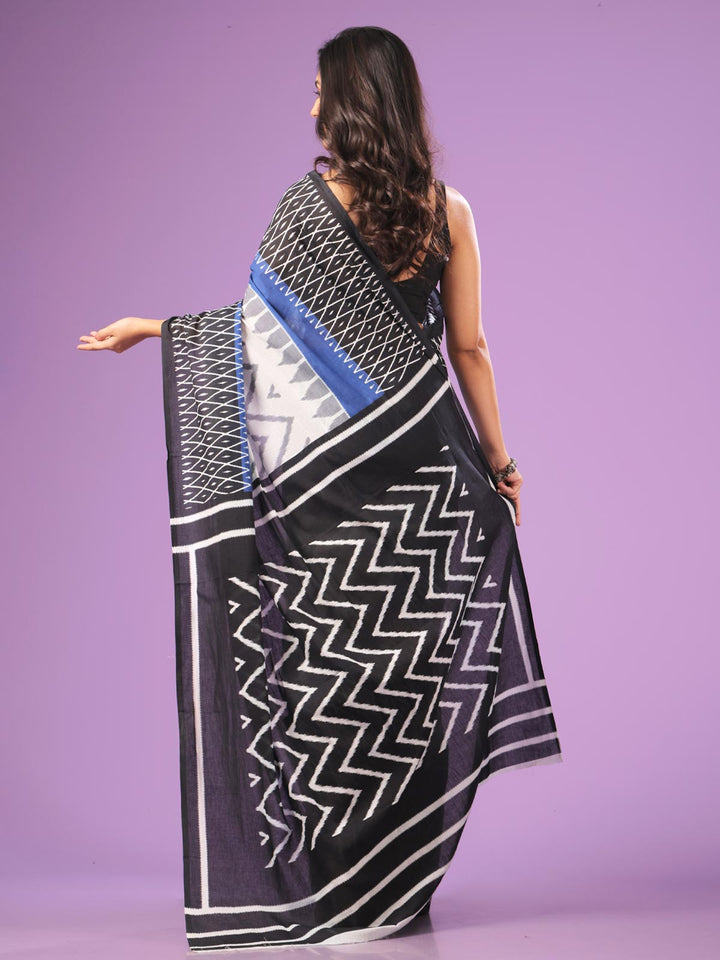 Mulmul Cotton Hand Block Printed Saree - 0711 Saree AEVUM