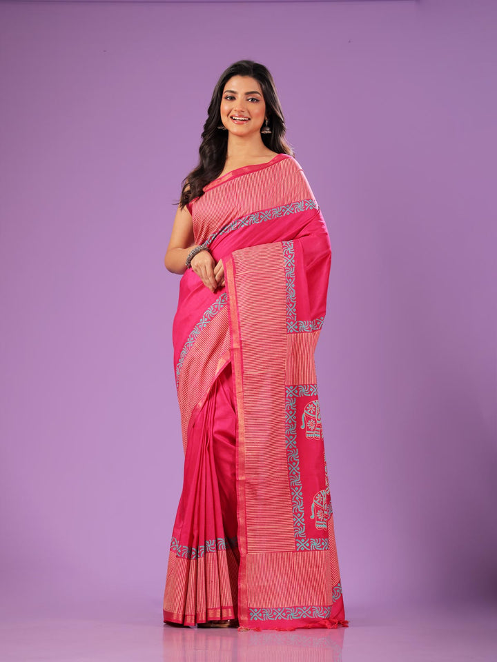 Katan Madhubani Silk Saree with Blouse Piece - 0992 Saree AEVUM