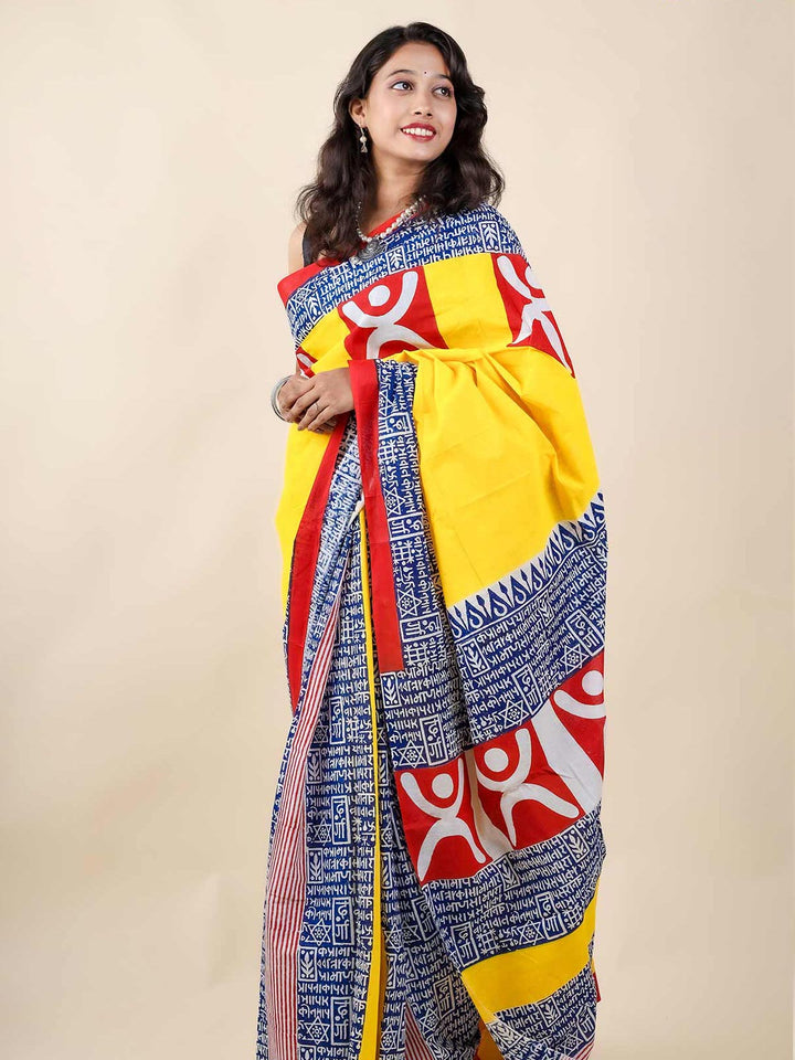 Mulmul Cotton Hand Block Printed Saree - 11419 Saree Riya's Collection   