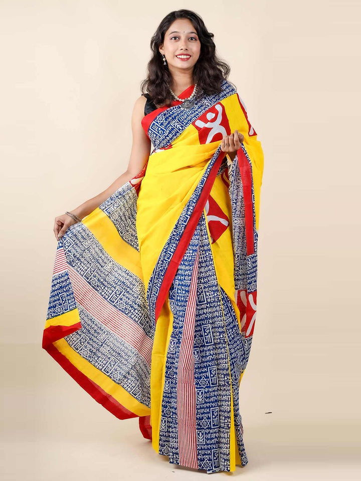 Mulmul Cotton Hand Block Printed Saree - 11419 Saree Riya's Collection   