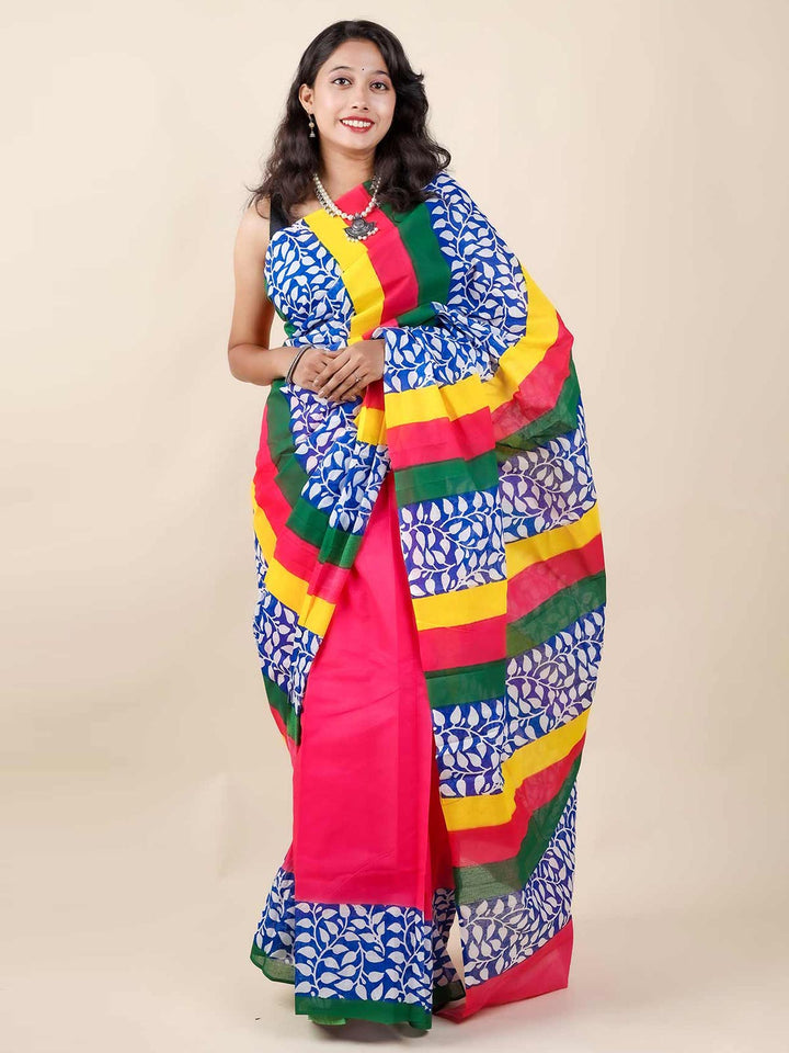 Mulmul Cotton Hand Block Printed Saree - 11414 Saree Riya's Collection   